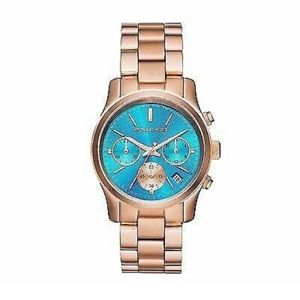 Michael Kors rose gold watch with aqua face